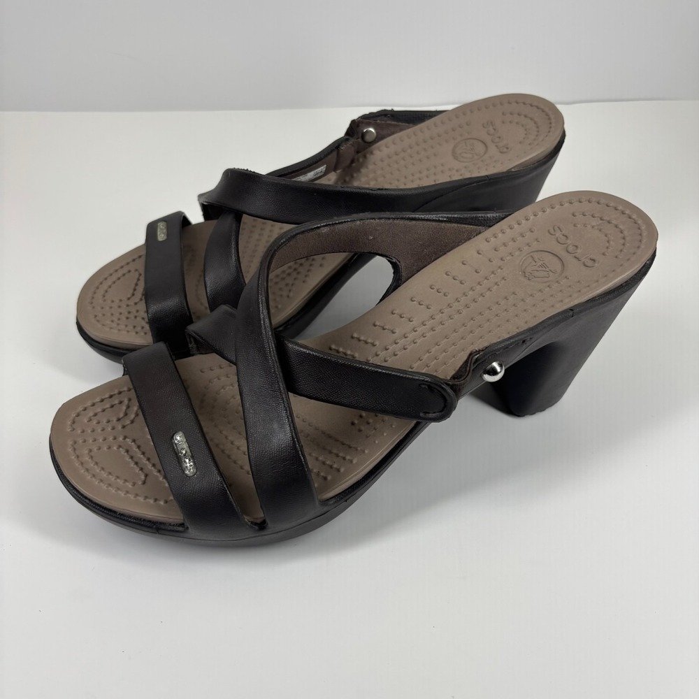 Crocs Cyprus IV Women's US 10 Espresso Brown 3.5" Heel Strappy Open-Toe Sandals